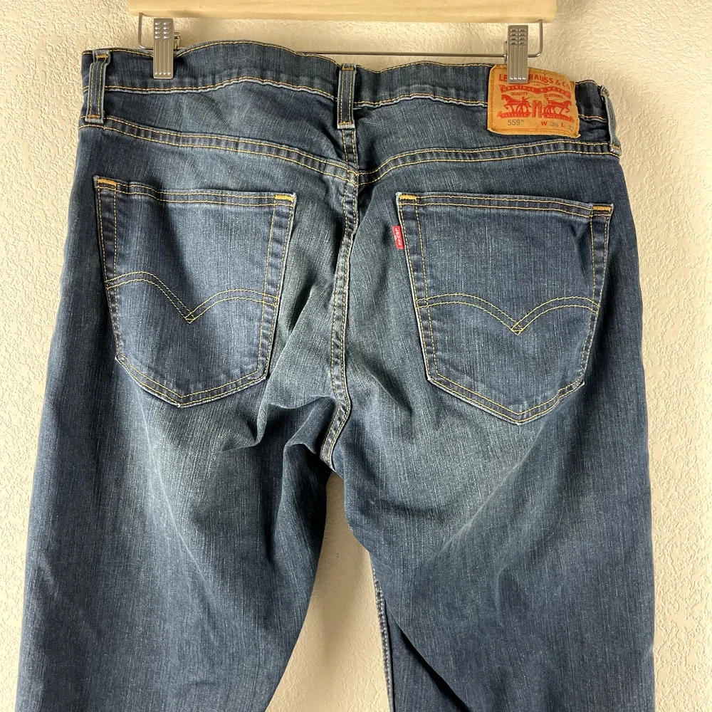 Levis 559 Relaxed Straight Jeans Mens 36x32‎ Blue Dark Wash Faded Casual